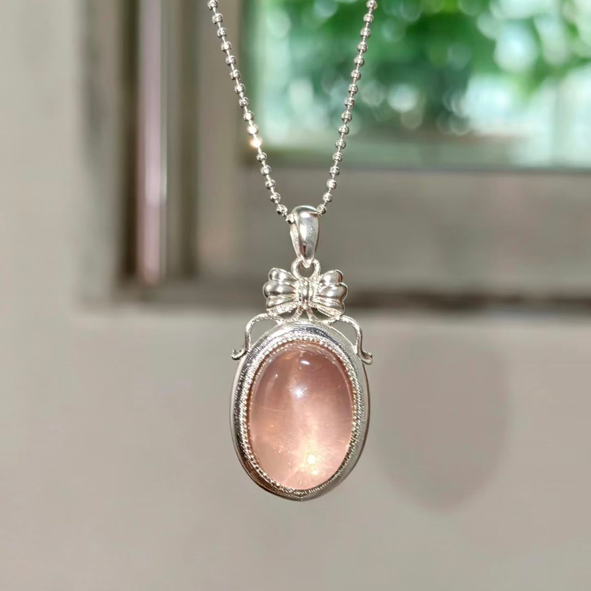 Star Rose Quartz Pendant & 925 Silver Chain Set