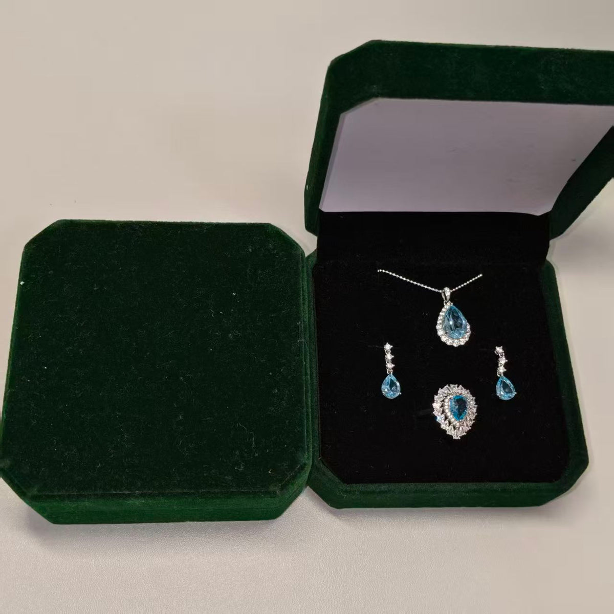 Natural Blue Topaz Ring, Necklace & Earrings Set | 925 Sterling Silver & Zirconia