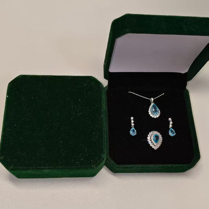 Natural Blue Topaz Ring, Necklace & Earrings Set | 925 Sterling Silver & Zirconia