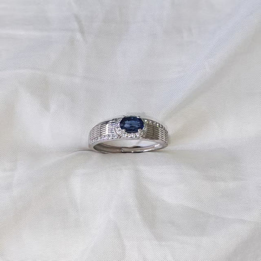 Natural Blue Sapphire Ring | 925 Silver Gold-Plated | Geometric Vintage