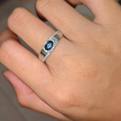 Natural Blue Sapphire Ring | 925 Sterling Silver | Vintage Textured Band