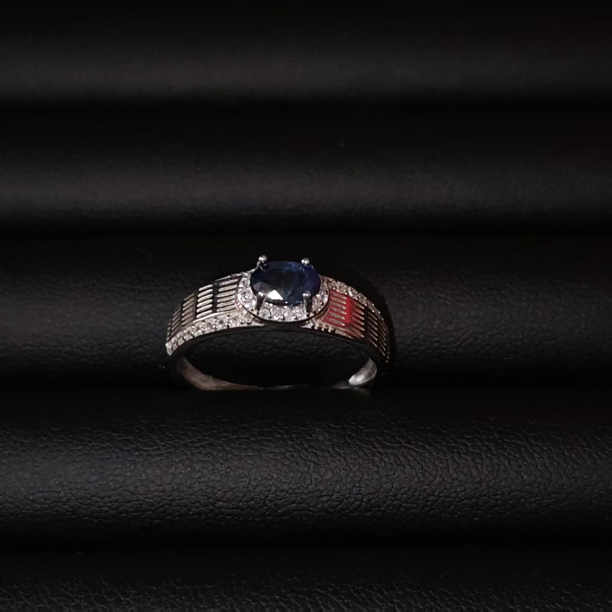 Natural Blue Sapphire Ring | 925 Sterling Silver | Vintage Textured Band