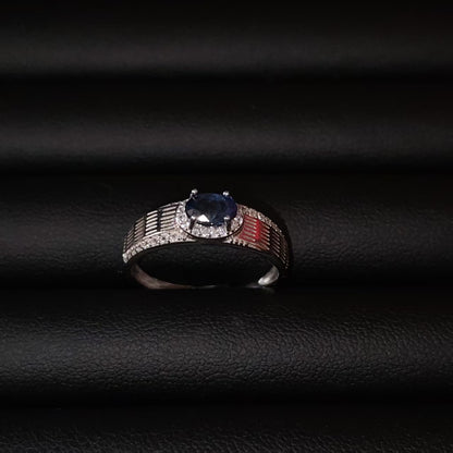Natural Blue Sapphire Ring | 925 Sterling Silver | Vintage Textured Band
