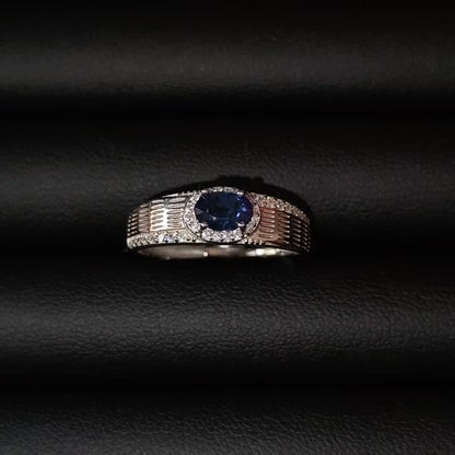Natural Blue Sapphire Ring | 925 Sterling Silver | Vintage Textured Band